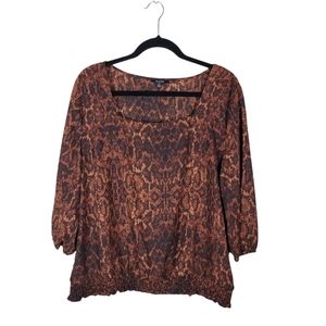 AUW Womens XL Orange Snake Print Top Blouse NWT